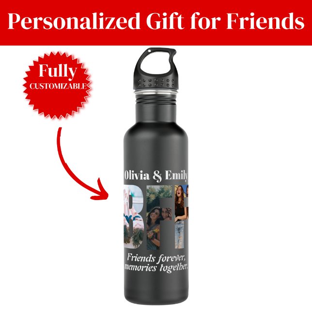 Garrafa BFF Photo Collage Water Bottle – Gift for Friend (BFF Photo Collage Water Bottle – Gift for Friend)