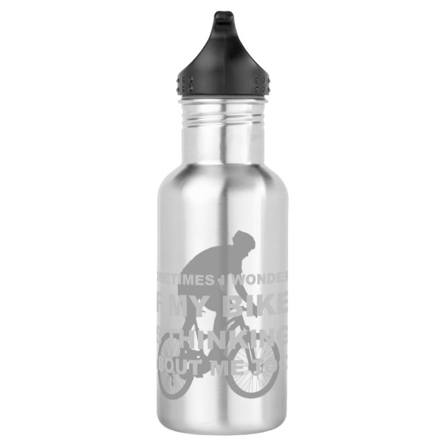 Garrafa Bicicleta engraçada que pensa sobre o azul (Direita)