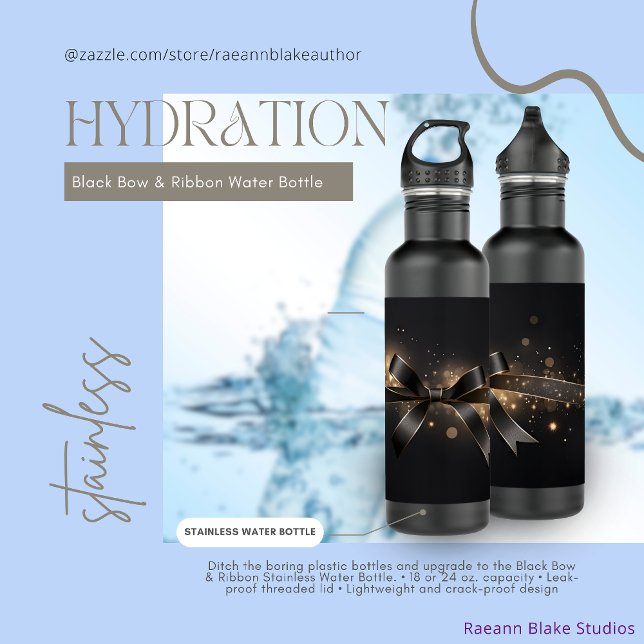 Garrafa Black Bow & Ribbon Stainless Water Bottle (Criador carregado)