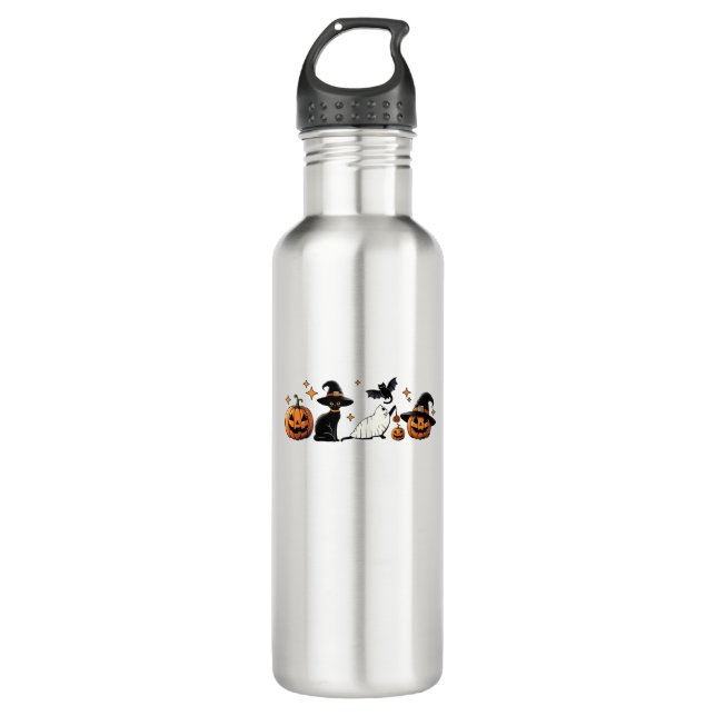 Garrafa Black Cat Halloween Pumpkin Boo Ghost Witch Spooky (Frente)