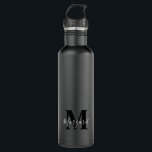 Garrafa Black Grey Simplistic Monogram<br><div class="desc">Black Grey Simplistic Monogram Stainless Steel Water Bottle</div>