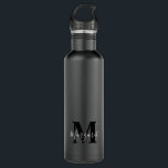 Garrafa Black Grey Simplistic Monogram<br><div class="desc">Black Grey Simplistic Monogram Stainless Steel Water Bottle</div>