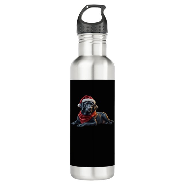 Garrafa Black Labrador at Christmas in Santa Hat and Scarf (Frente)