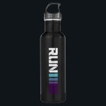 Garrafa Black Ombré Run Ative Sports<br><div class="desc">Esta garrafa de água estiva preta apresenta um slogan tipográfico branco "RUN" com faixas de blocos de ombré azul e roxo que correm pelo comprimento da garrafa. O design simples e moderno é perfeito para a academia, yoga, dança e atividades gerais de ajustado e também vai adicionar um toque de...</div>