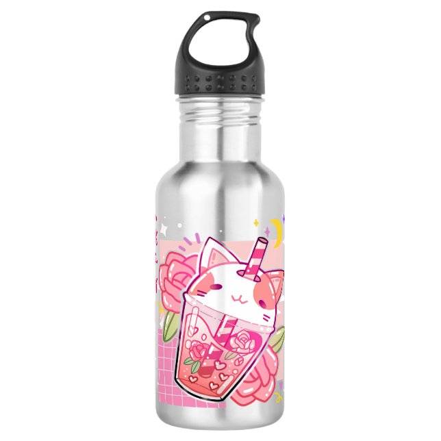Garrafa Boba Tea Cat Bubble Tea Kawaii Anime Japonesa (Frente)