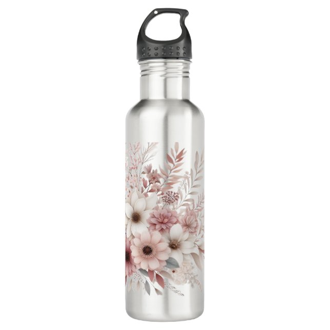 Garrafa Boho floral com pincel rosa (Frente)