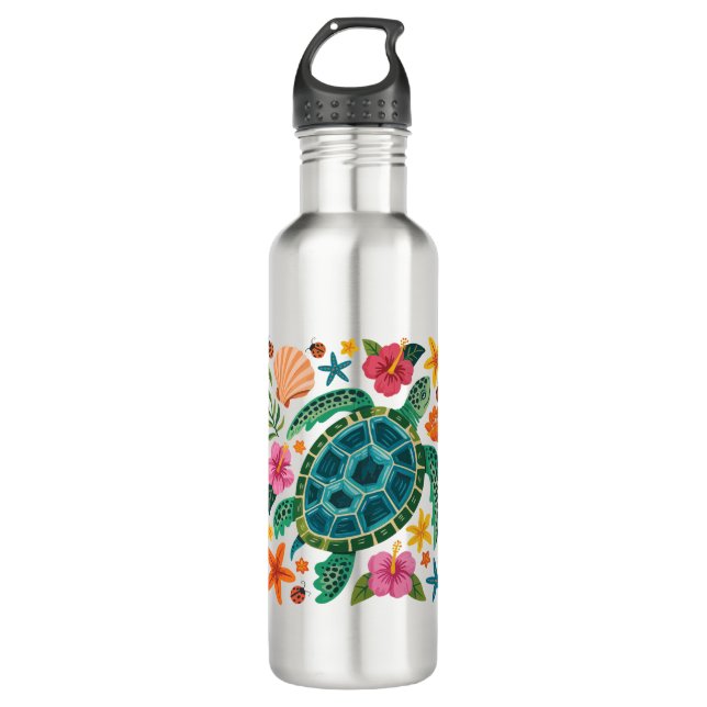 Garrafa Boho Floral Sea Turtle (Frente)