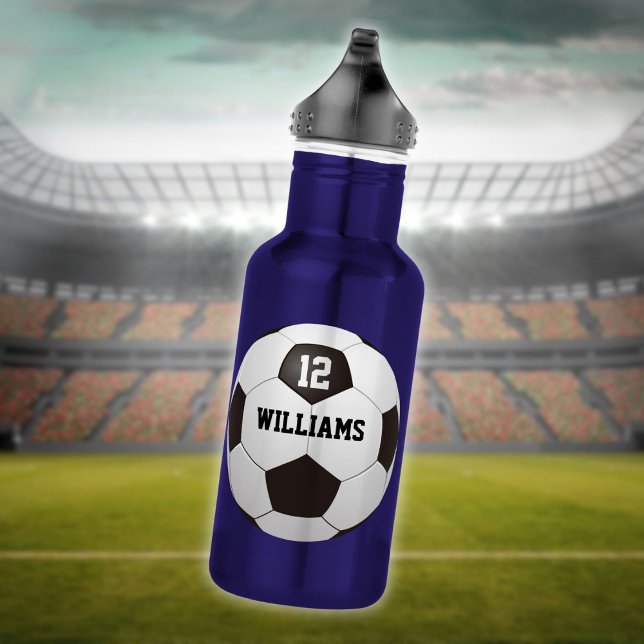 Garrafa Bola de Futebol com Nome Personalizado  (Personalized Name Number Soccer Ball Stainless Steel Water Bottle)