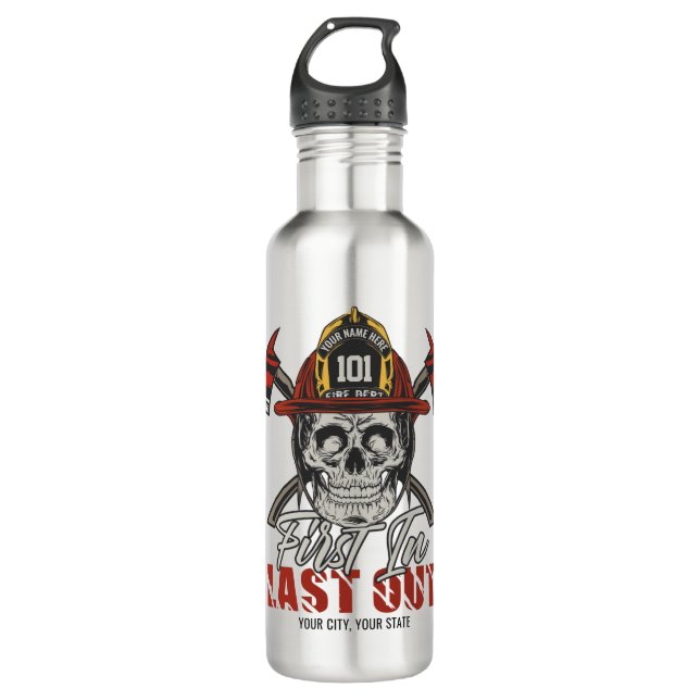 Garrafa Bombeiro de NOME Personalizado Primeiro no Bombeir (Frente)