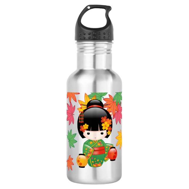Garrafa Boneca Kokeshi verde Kimono Geisha (Frente)