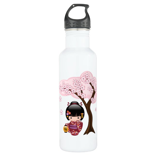 Garrafa Boneca Sakura Kokeshi - Garota Geisha em Pêssego (Frente)
