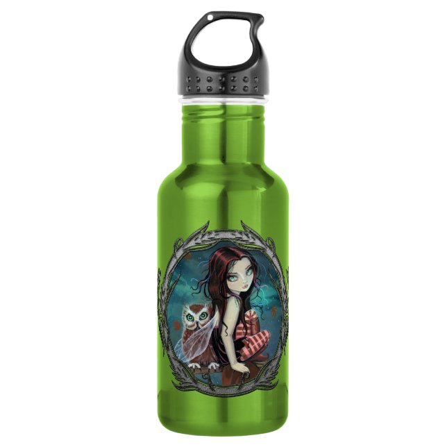 Garrafa Bonita Coruja e Fada Fantasia Art (Frente)