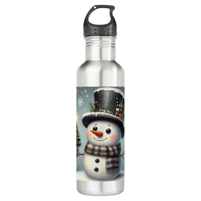 Garrafa Bonito boneco de Natal/Neve de inverno (Frente)