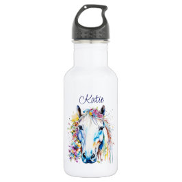 Garrafa Bonito Cavalo Branco Floral Personalizado