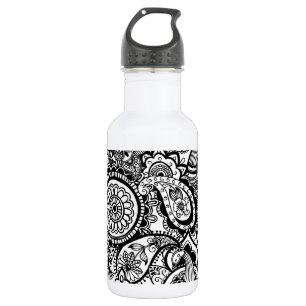 Garrafa Bonito floral paisley preto branco