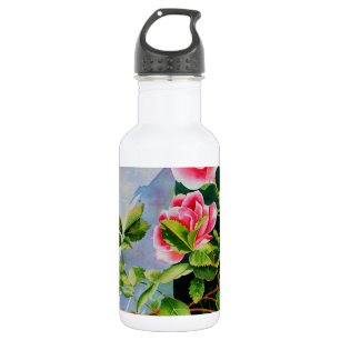 Garrafa Bonito rosa, rosas vermelhas, flor aquarela