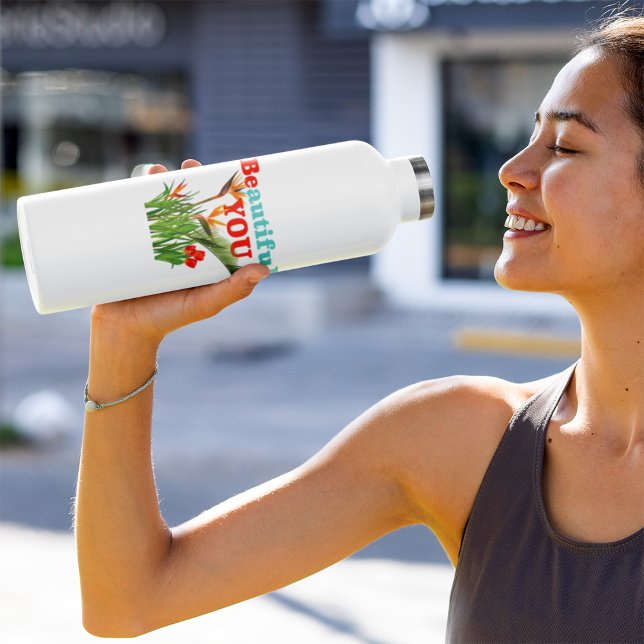 Garrafa Bonito Seja Você Monograma Laranja Garden Floral (Criador carregado)