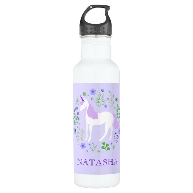 Garrafa Bonito Unicorn Floral Purple Personalizado (Frente)