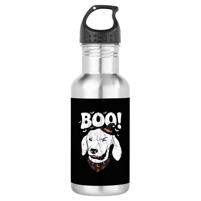 Garrafa Boo Halloween Cachorro Bruxa Chapéu Morcegos (Frente)
