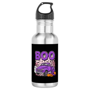 Garrafa Boo Halloween Caminhão Roxo Fantasma e Abóboras De