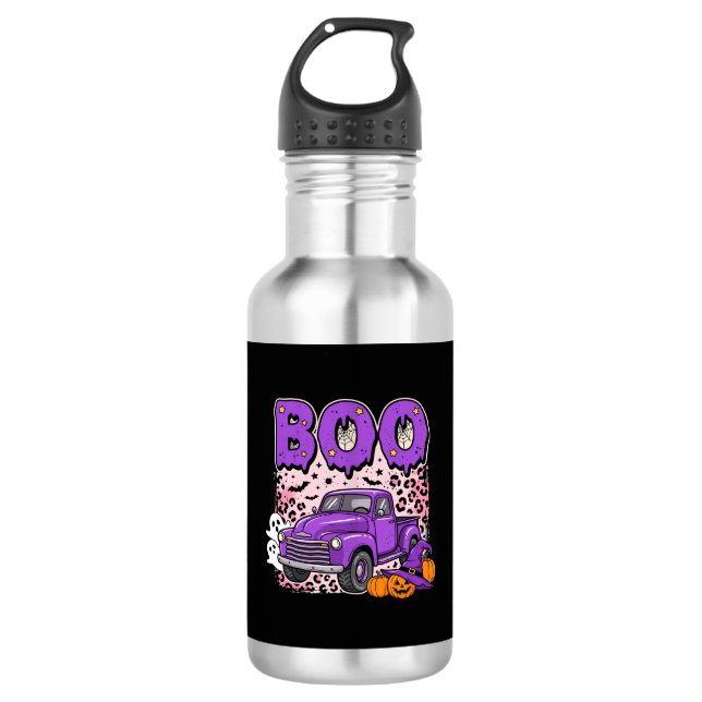 Garrafa Boo Halloween Caminhão Roxo Fantasma e Abóboras De (Frente)