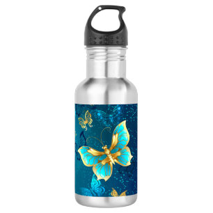 Garrafa Borboletas de ouro em um fundo azul