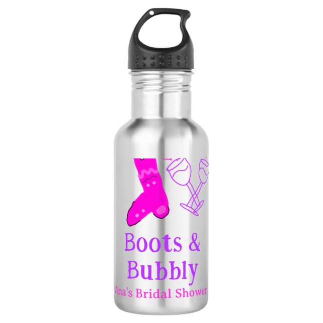Garrafa Botas & champanhe espumante rosa chá de noiva (Frente)