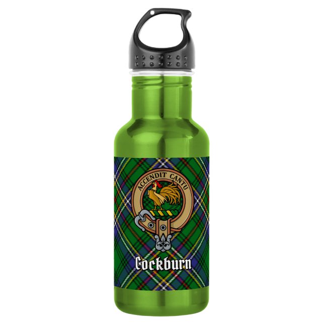 Garrafa Brasão de Armas do Clã Cockburn sobre Tartan (Frente)