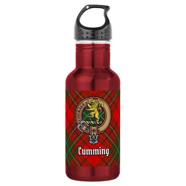 Garrafa Brasão do Clã Cumming sobre Tartan (Frente)