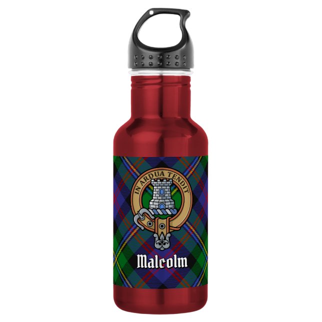 Garrafa Brasão do Clã Malcolm sobre Tartan (Frente)