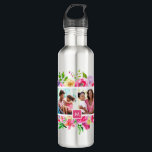 Garrafa Bright Blooms 4 Colagem de Fotos Monogramada<br><div class="desc">Garrafas de água monogramadas personalizadas personalizadas com suas fotos e texto. Este design de giro divertido apresenta uma borda floral colorida de aquarela ao redor de um modelo de colagem de fotos com espaço para 4 fotos quadradas do Instagram. Adicione seu monograma inicial ou outro texto personalizado em um quadro...</div>