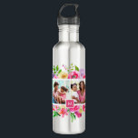 Garrafa Bright Blooms 4 Colagem de Fotos Monogramada<br><div class="desc">Garrafas de água monogramadas personalizadas personalizadas com suas fotos e texto. Este design de giro divertido apresenta uma borda floral colorida de aquarela ao redor de um modelo de colagem de fotos com espaço para 4 fotos quadradas do Instagram. Adicione seu monograma inicial ou outro texto personalizado em um quadro...</div>