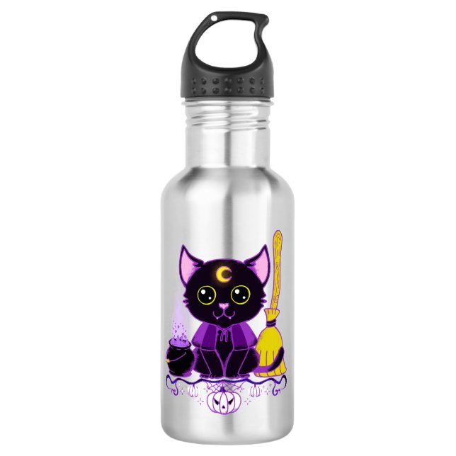 Garrafa Bruxa de Gato Preto de Halloween Fofo (Frente)