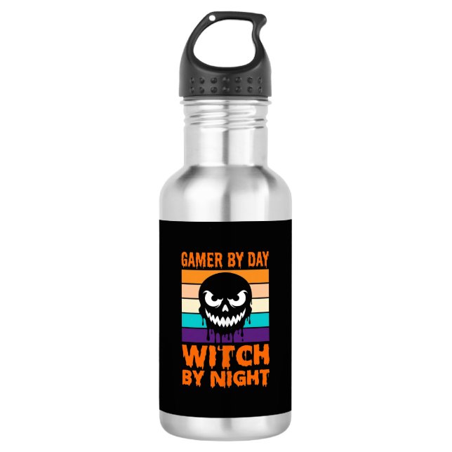 Garrafa Bruxa Gamer Halloween Caveira Retro (Frente)