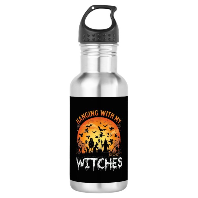 Garrafa Bruxas Penduradas Lua de Halloween Morcegos Abóbor (Frente)