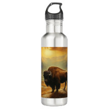 Buffalo Bison Sunset Silhouette