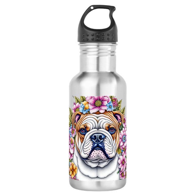 Garrafa Bulldog Personalizado e Flores Whimsical (Frente)