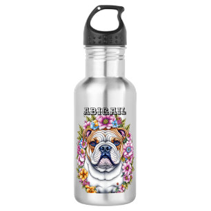Garrafa Bulldog Personalizado e Flores Whimsical