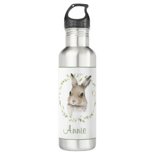 Garrafa Bunny Rabbit Watercolor Nome verde Beba