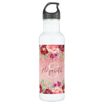 Burgundy Floral Rosa Dourado Glitter Personalizado