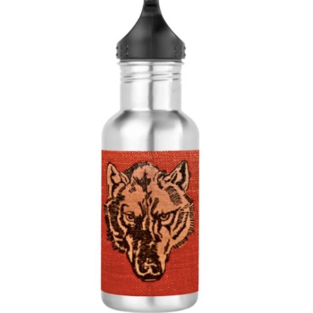 Garrafa Cabeça de Lobo em Vermelho  (Wolf Head on Red  Design Water Bottle – 18 oz 18/8 stainless steel Height: 8.67" Weight: 8.7 oz. 

)