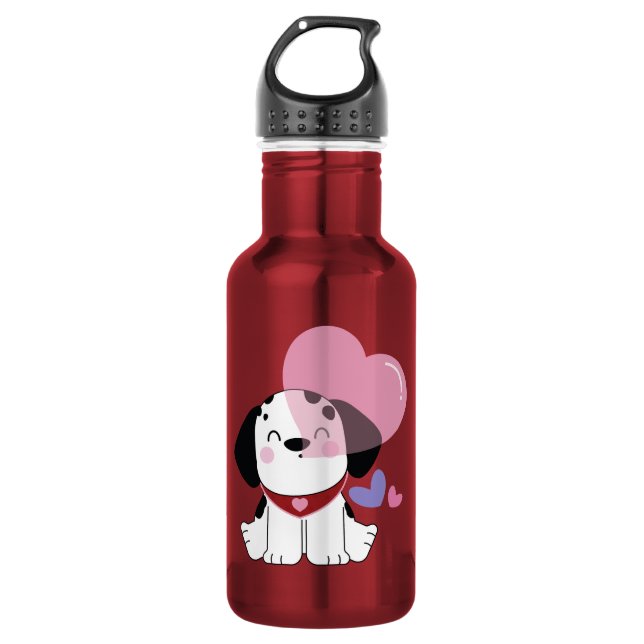 Garrafa Cachorro dálmata fofinho kawaii com Corações (Frente)