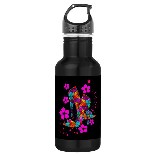 Garrafa Calçados de alto salto de verão flores rosa-quente (Frente)