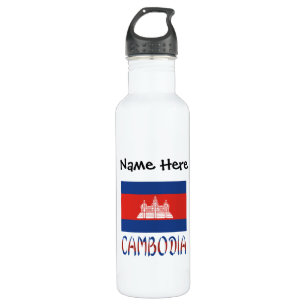 Garrafa Camboja Bandeira Cambojana Nome Personalizado 