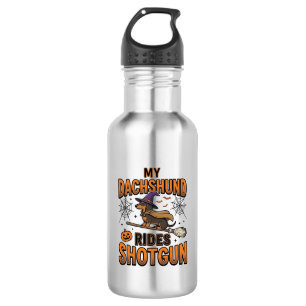 Garrafa Camisa Dachshund Halloween Bruxa Vassoura Anda no