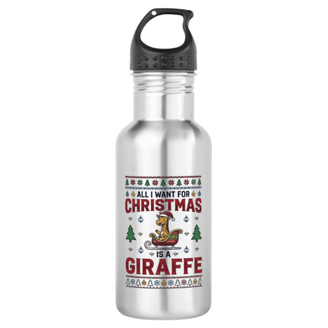 Garrafa Camisa de Natal Funny Giraffe Sleigh Des (Frente)