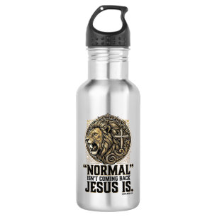 Garrafa Camiseta Cristã Cruz do Leão Jesus Está Voltando
