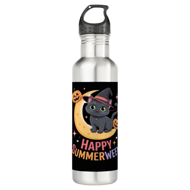 Garrafa Camiseta Essencial de Halloween Cuta Gato (Frente)