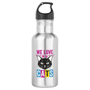 Garrafa Camiseta Gráfica Rosto de Gato Nós Amamos Gatos Vi