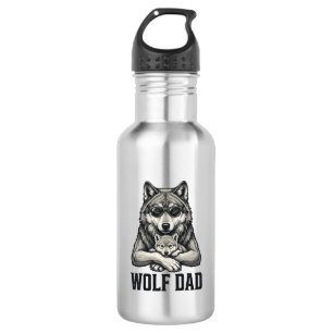 Garrafa Camiseta Vetorial de Desenho Antigo de Pai Lobo_1